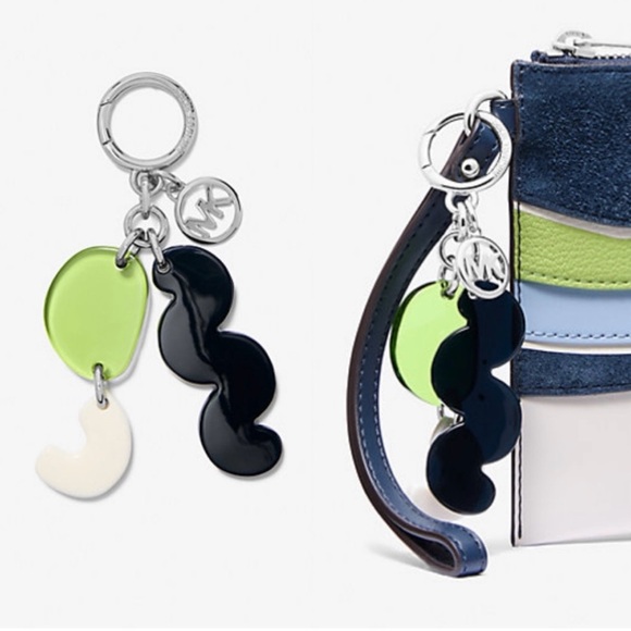 NWT Michael KorsMulticolor Abstract Green Black Ivory Keychain $188